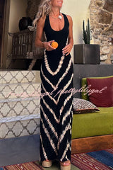 Summer of Fun Tie-dye Print Back Lace-up Stretch Maxi Dress