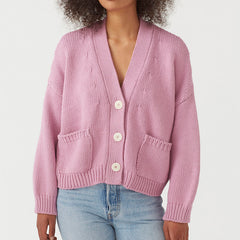 Single-Breasted V-Neck Pocket Knit Cardigan