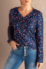 Women's Navy Long Sleeve Floral Top