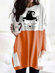 Halloween Colorblock Cat Print Tunic