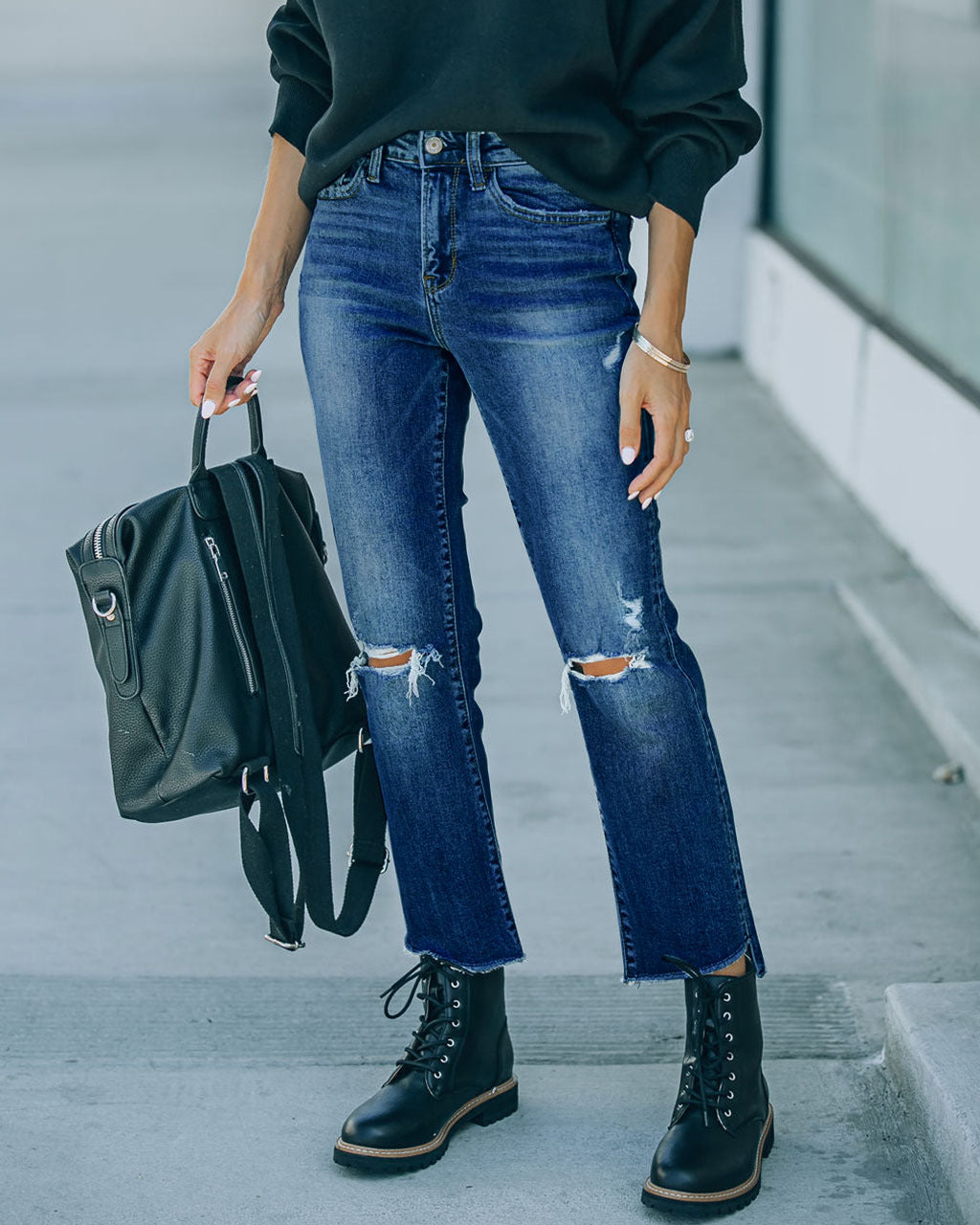 Women's High waist cropped frayed ripped jeans
