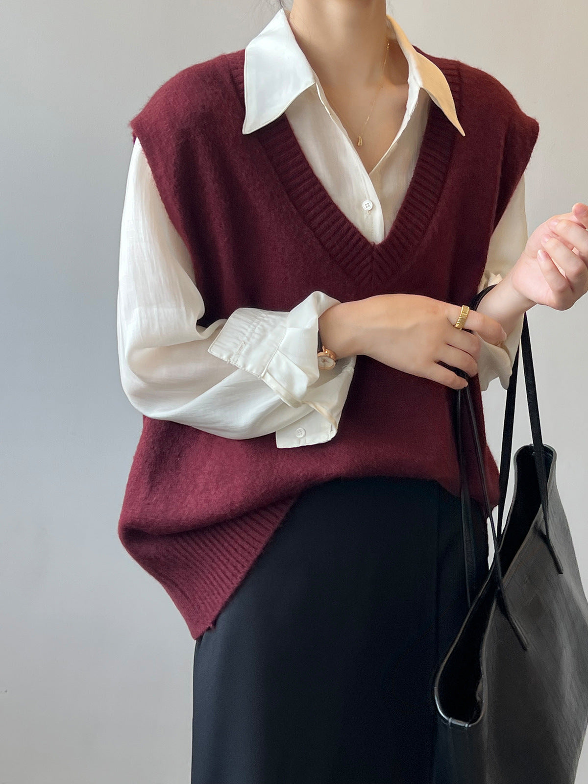 V-Neck Soft Waxy Loose Knit Vest