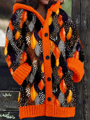 Halloween Sequin Feather Art Cozy Hooded Cardigan