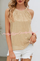 The Best Sequin Crew Neck Cutout Button Off Shoulder Top
