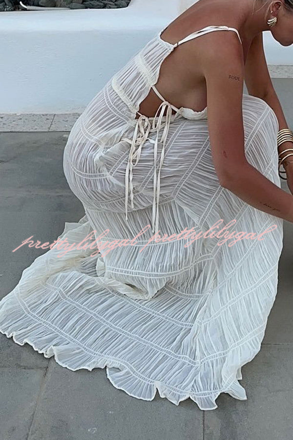 Somewhere Sunny Pleated Fabric Side Cutout Straps A-line Loose Maxi Dress