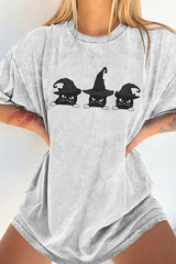Halloween Wizard Cat Print Short Sleeve T-Shirt