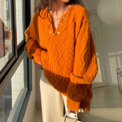 Gentle wind twist V-neck sweater