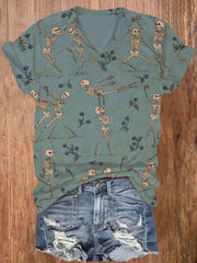 Fun Dancing Skull Plant Print Women's T-Shirt