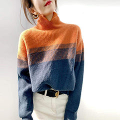 Turtleneck Versatile Gradient Contrast Knit Sweater