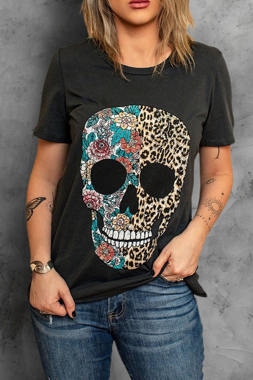 Women's Leopard & Floral Skull Tee