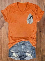 Halloween Cat And Ghost Printe Casual T-Shirt