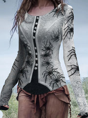 Women's Witch Halloween Spider Lace Art Tops