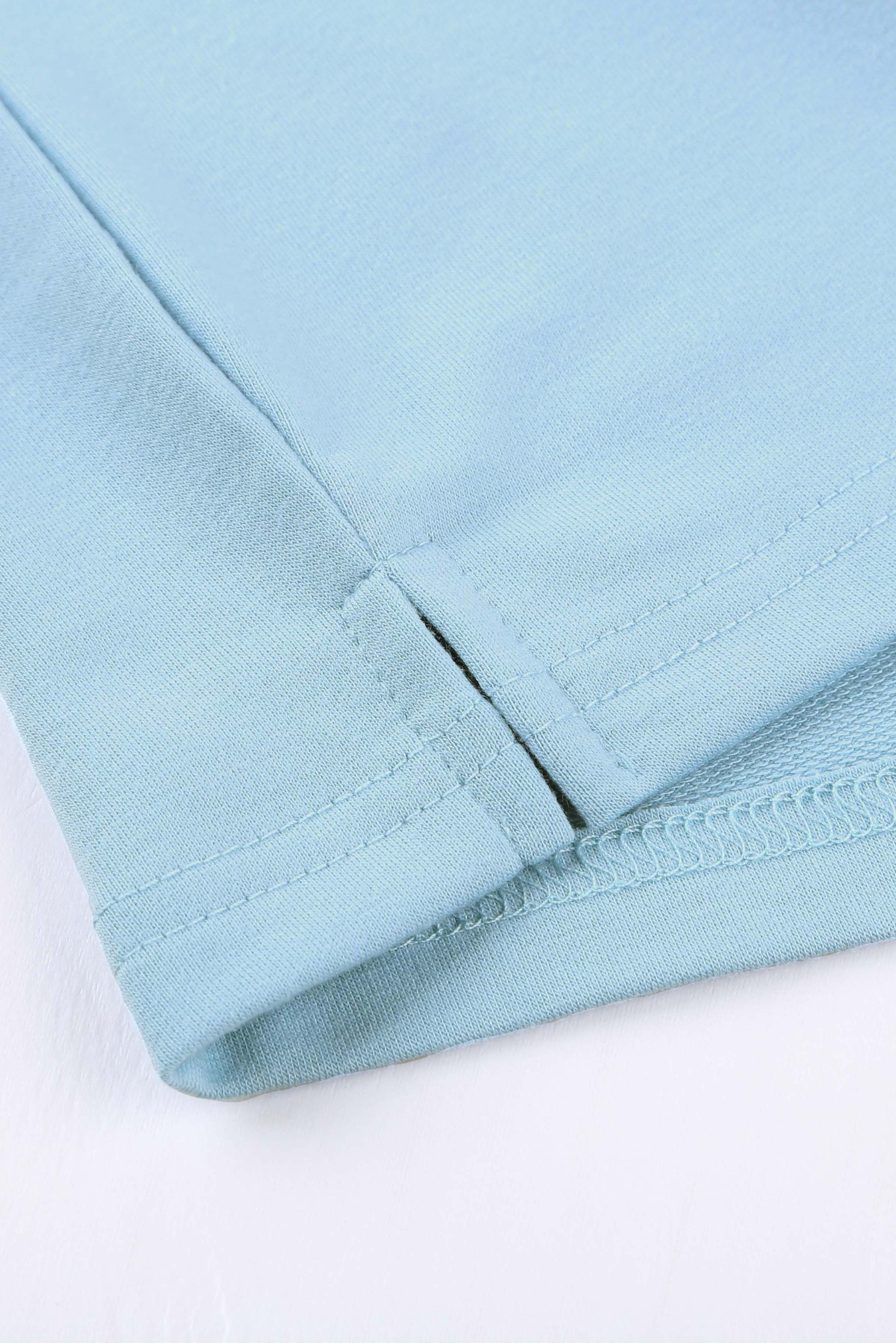 Women's Sky Blue Knit Pocketed Side Slits Short Sleeve Tee