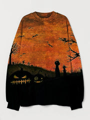 Halloween Pumpkins Barren Yard Contrast Washed Sweatshirt