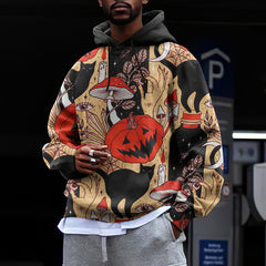 Halloween Cat Pumpkin Print Hoodie