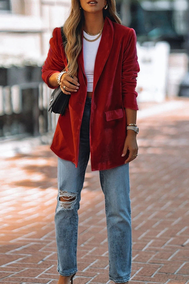 Casual Solid Long Sleeve Velvet Blazer
