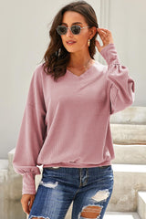 Women's Pink V Neck Our Country Roads Thermal Top