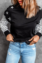 Women's Black Striped Star Long Sleeve Top