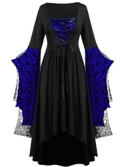 Halloween Skull Print Lace Stitching Dress