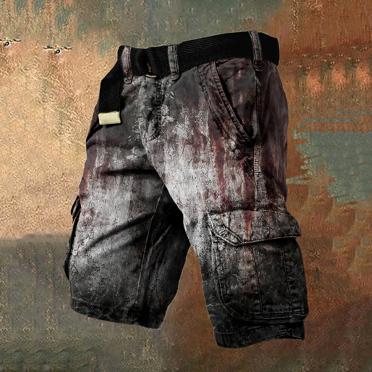Men's Halloween Blood Stains Art Cargo Shorts (Belt Not Included)