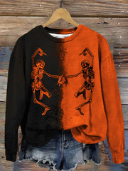Dancing Skeleton Contrast Color Washed Sweatshirt