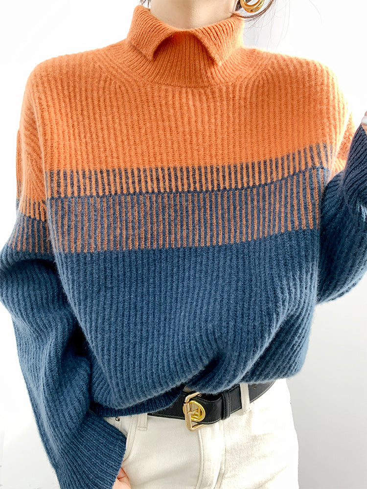 Turtleneck Versatile Gradient Contrast Knit Sweater