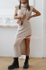 Fashion Trend High Neck Sleeveless Slit Irregular Midi Dress