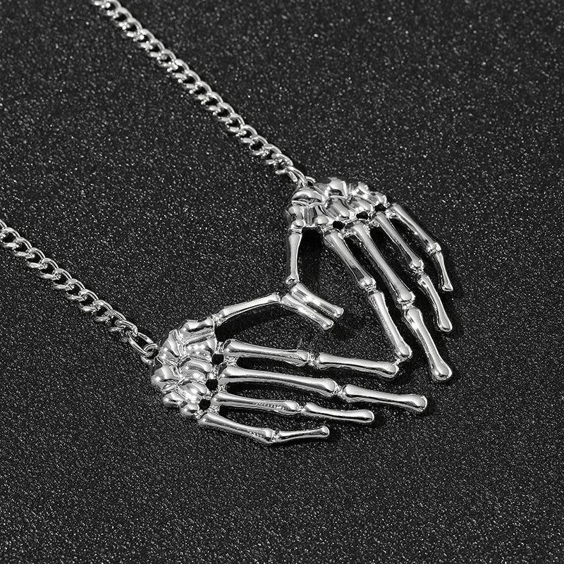 Gothic Punk Skeleton Hand Necklace