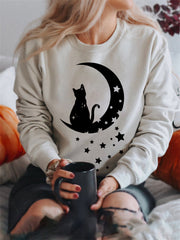 Halloween Black Cat On The Moon Sweatshirt