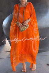 Unique Printed Crew Neck Loose Resort Style Maxi Dress