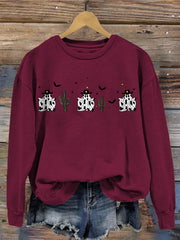 Lovely Halloween Cow & Cactus Graphic Washed Sweatshirt