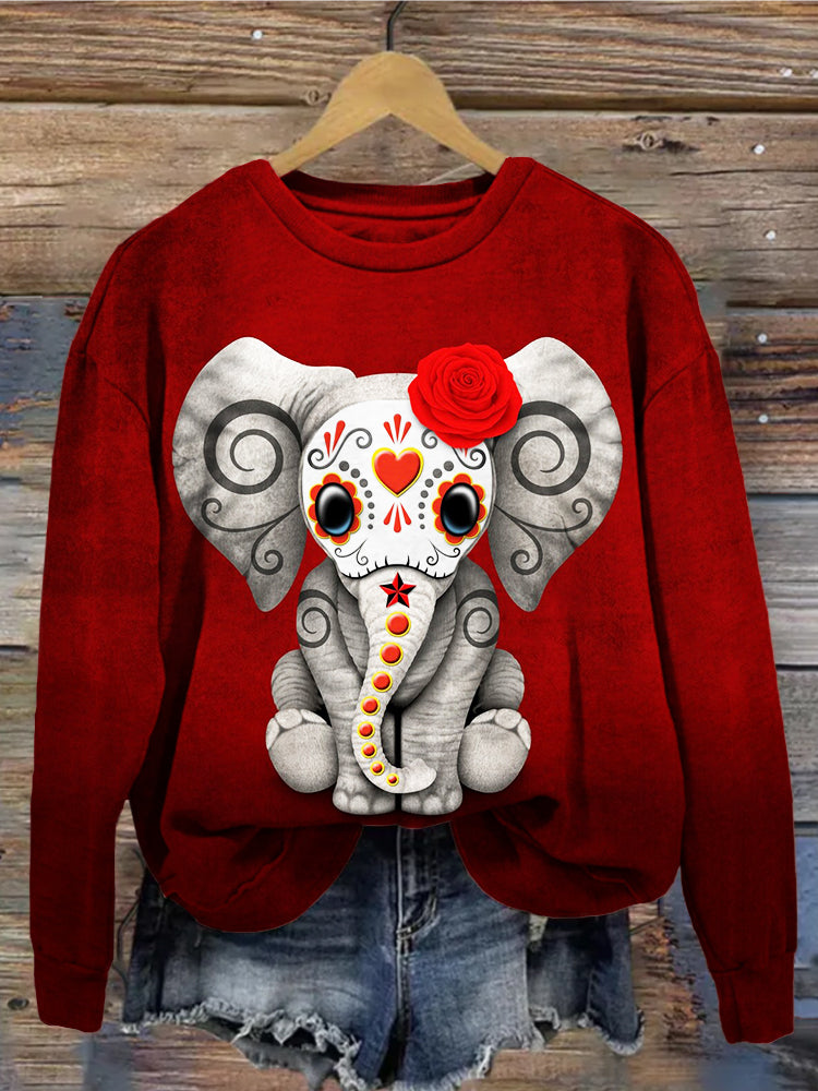 Day of the Dead Sugar Skull Baby Elephant Art Sweatshirt