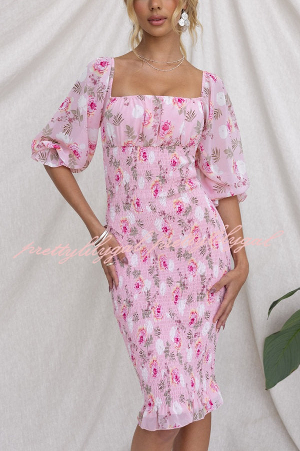 Midnight Beauty Floral Smocked Midi Dress