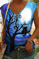 Casual Cat Print Sleeveless Tank Top