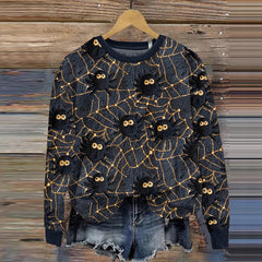 Halloween Spider Print Crew Neck Casual Sweatshirt