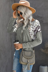 Women's Gray Leopard Snakeskin Print Long Sleeve Top