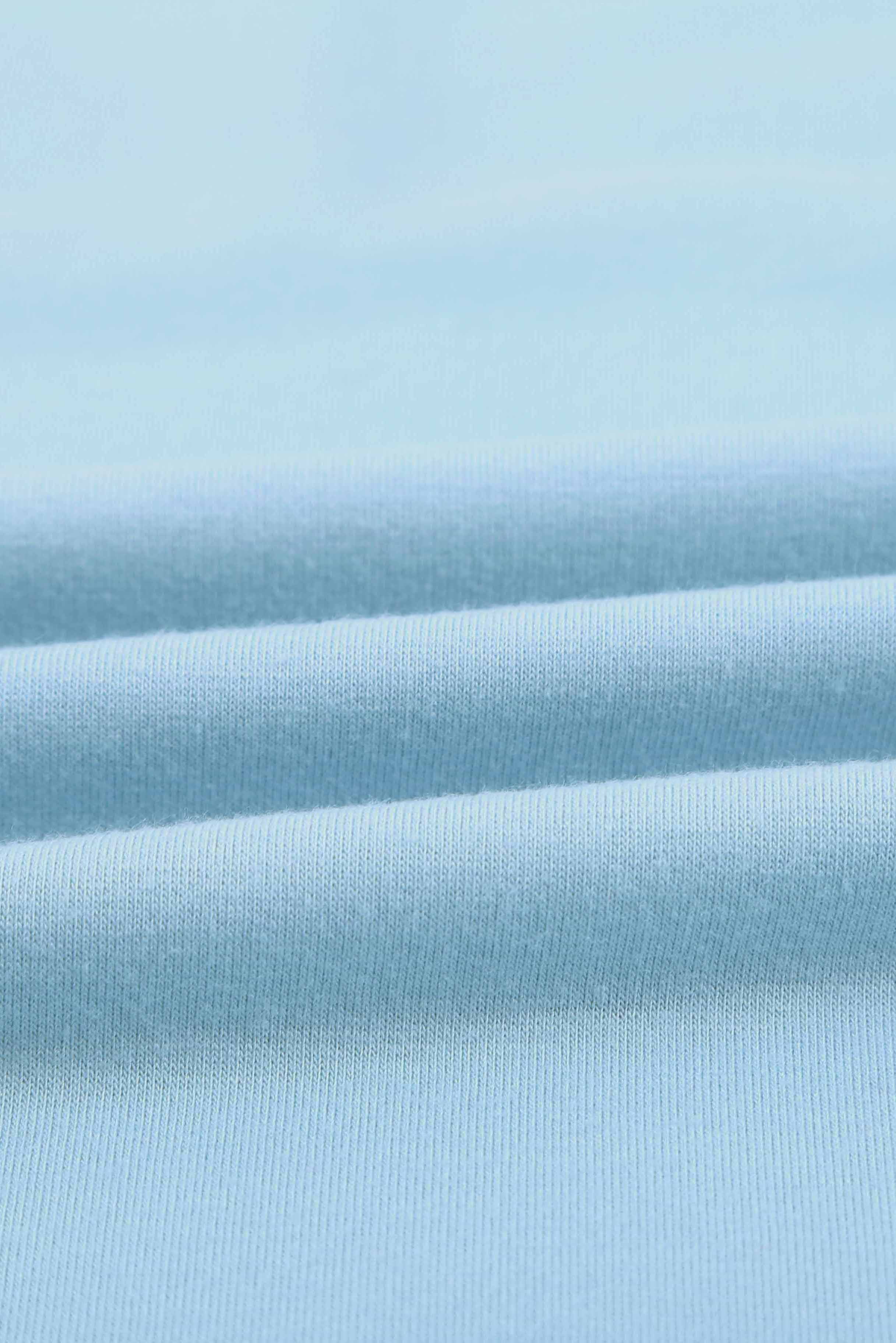 Women's Sky Blue Knit Pocketed Side Slits Short Sleeve Tee