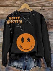 Halloween Smiling Face Print Pullover Sweatshirt