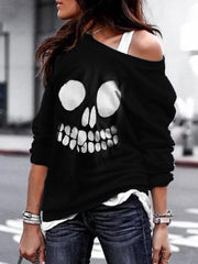 Skull Face Hollow Carved Art Sweatshirt