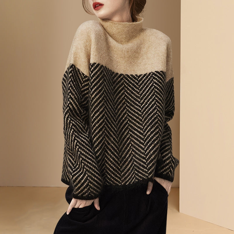 Thermal turtleneck striped sweater
