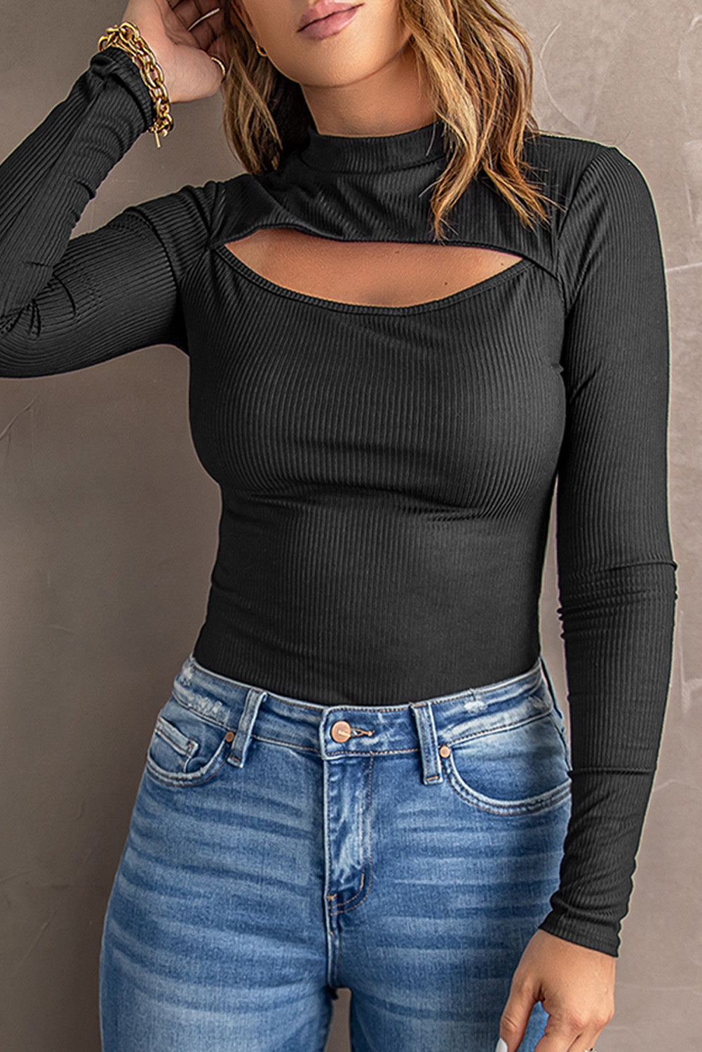 Women's Mock Neck Ribbed Knit Top