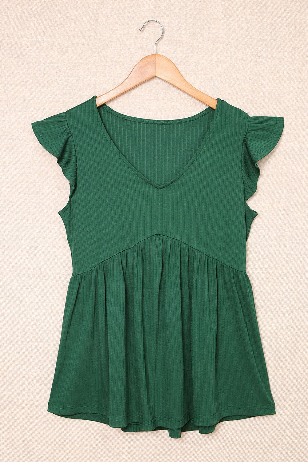 Women's Green V Neck Babydoll Top