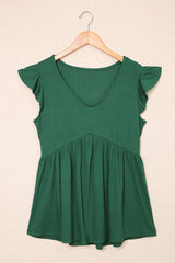Women's Green V Neck Babydoll Top