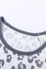 Women's Womens Short Sleeve O Neck Gray Trim Leopard Tee