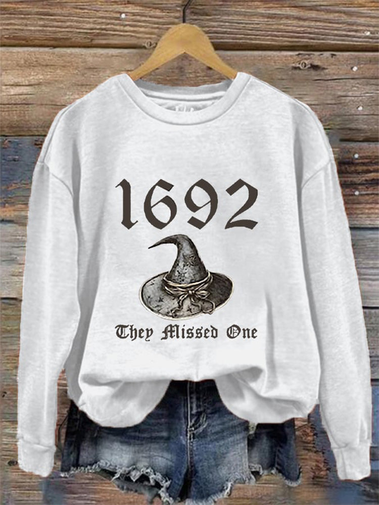 Women's Halloween 1692 They Missed One Print Crew Neck Sweatshirt
