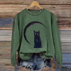 Retro Cat Print Crew Neck Sweatshirt