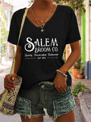 Halloween Salem Broom Co Print Short Sleeve T Shirt