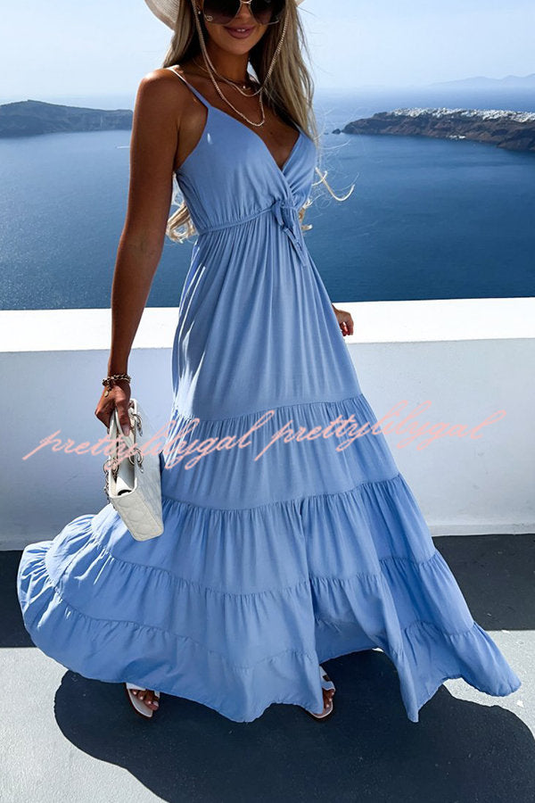 Boat Weekend Drawstring High Waist Tiered Swing Maxi Cami Dress