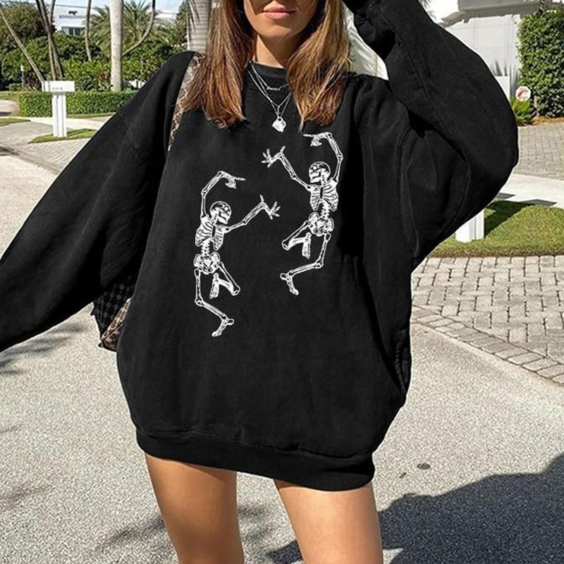 Halloween Skull Print Casual Long Sleeve Sweatshirt