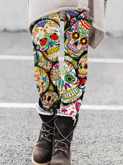 Day of the Dead Sugar Skull Collage Art Casual Leggings